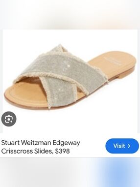 Stuart Weitzman Edgeway Chain Crisscross Slide Sandal  Light Beige/Silver US 9